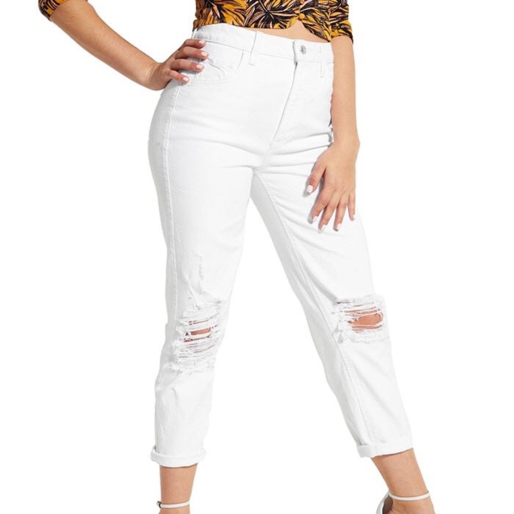 Guess Mom Jean Distressed White Denim Sz 24‎
